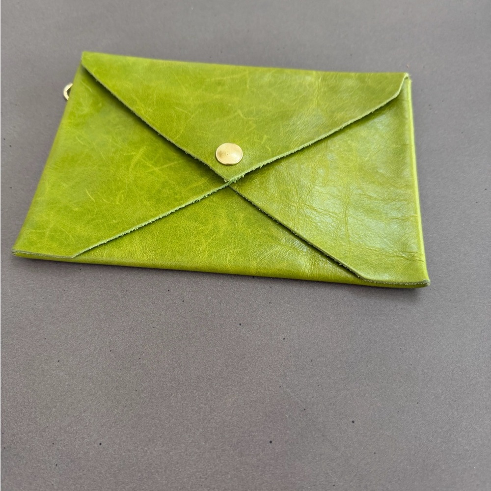 Green Leather Envelope Card Holder Key Pouch